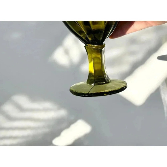 MCM Avocado Green Ruffled Blown Glass Pedestal Compote Candy Dish | Bowl - Picture 7 of 10